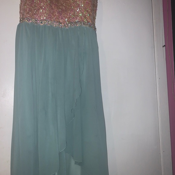 pink and teal high low dress - Picture 3 of 4